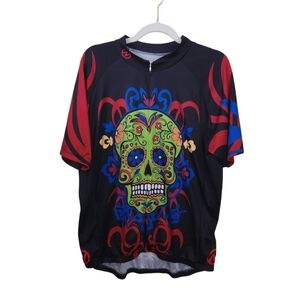 Nashbar Neon Skull 3/4 Zip Cycling Shirt Size L
